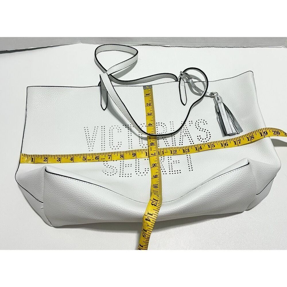 Victoria's Secret Women's Tassel Double Strap Tote Bag White - Picture 8 of 10
